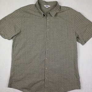 Eddie Bauer Mens TXL Green Pine Tree Print Short Sleeve Button Down Shirt Taupe